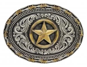 Two tone Rope & Barbed Wire Classic Impressions Lone Star Attitude Buckle 