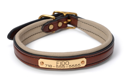 English Bridle Leather Dog Collar with Name Plate